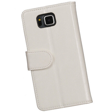 PU Leder Wit Hoesje voor Samsung Galaxy Alpha Book/Wallet Case/Cover