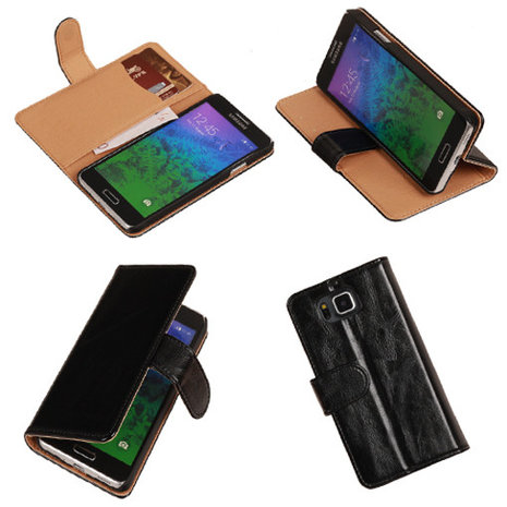 PU Leder Zwart Samsung Galaxy Alpha Book/Wallet Case/Cover Hoesje