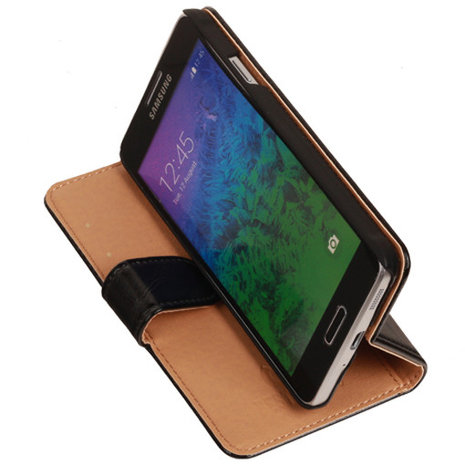 PU Leder Zwart Hoesje voor Samsung Galaxy Alpha Book/Wallet Case/Cover