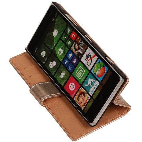 PU Leder Goud Hoesje voor Nokia Lumia 830 Book/Wallet Case/Cover
