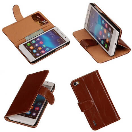 PU Leder Bruin Honor 6 Book/Wallet Case/Cover 