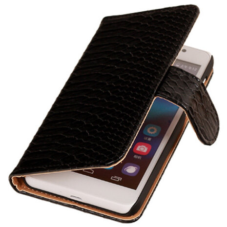 BC Slang Zwart Bookcase Cover Hoesje Honor 6 Hoesje
