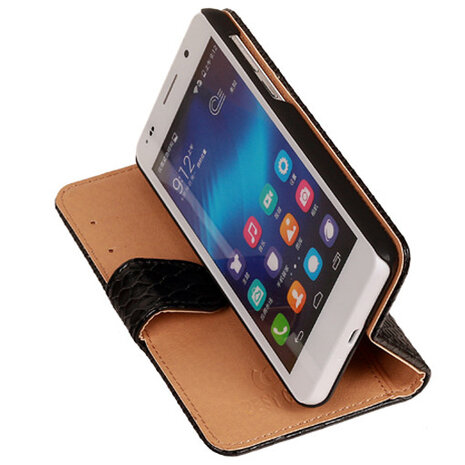 BC Slang Zwart Bookcase Cover Hoesje Honor 6 Hoesje