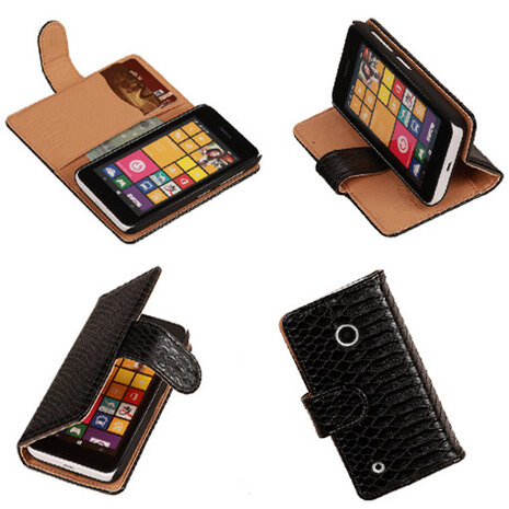 "Slang" Zwart Nokia Lumia 530 Bookcase Wallet Cover Hoesje 