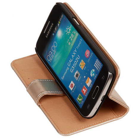 PU Leder Goud Hoesje voor Samsung Galaxy Core Plus Book/Wallet Case/Cover