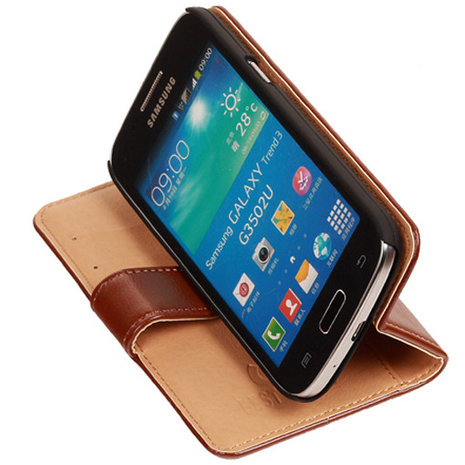 PU Leder Bruin Hoesje voor Samsung Galaxy Core Plus Book/Wallet Case/Cover