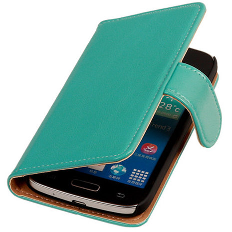 PU Leder Turquoise Hoesje voor Samsung Galaxy Core Plus Book/Wallet Case/Cover