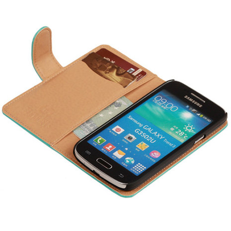 PU Leder Turquoise Hoesje voor Samsung Galaxy Core Plus Book/Wallet Case/Cover