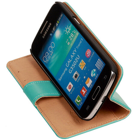 PU Leder Turquoise Hoesje voor Samsung Galaxy Core Plus Book/Wallet Case/Cover