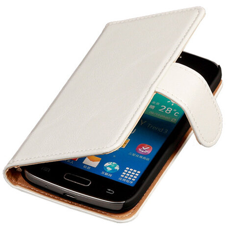 PU Leder Wit Hoesje voor Samsung Galaxy Core Plus Book/Wallet Case/Cover