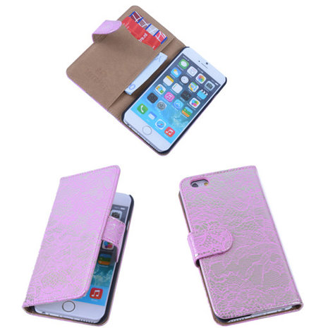 Lace Pink iPhone 6 Book/Wallet Case/Cover Hoesje