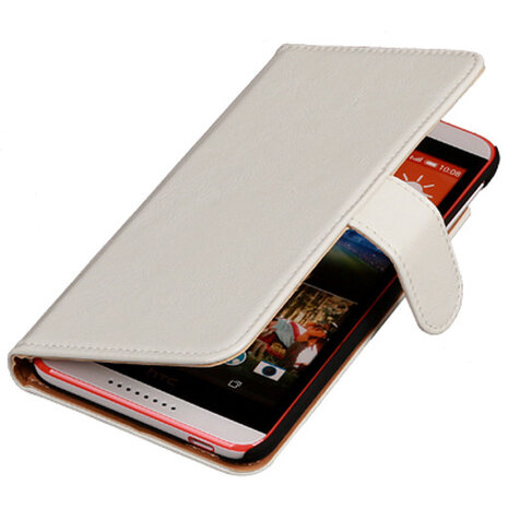 PU Leder Wit Hoesje voor HTC Desire 820 Book/Wallet Case/Cover