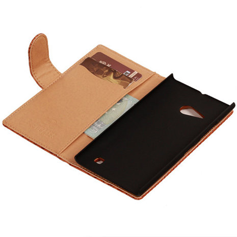 Slang Bruin Hoesje voor Nokia Lumia 735 Bookcase Wallet Cover