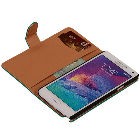 PU Leder Groen Hoesje voor Samsung Galaxy Note 4 Book/Wallet Case/Cover