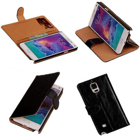 PU Leder Zwart Samsung Galaxy Note 4 Book/Wallet Case/Cover Hoesje