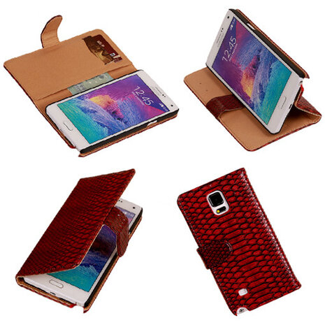 Slang Rood Samsung Galaxy Note 4 Bookcase Cover Hoesje 
