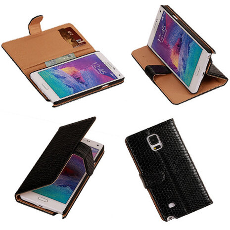 Slang Zwart Samsung Galaxy Note 4 Bookcase Cover Hoesje 