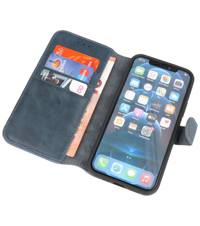 Afneembare 2-in-1 Handmade Leer Bookstyle Hoesje voor iPhone 12 - iPhone 12 Pro - Navy