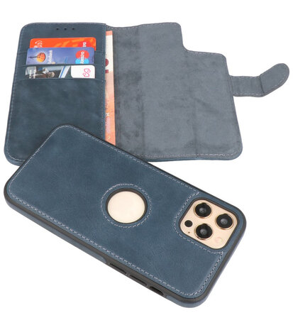 Afneembare 2-in-1 Handmade Leer Bookstyle Hoesje voor iPhone 12 - iPhone 12 Pro - Navy