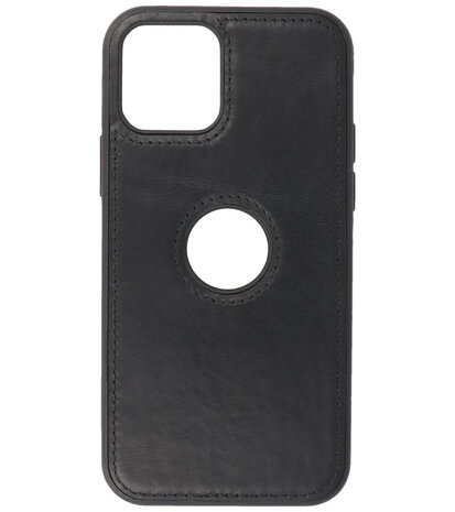 Lederen Backcover Hoesje voor iPhone 12 - iPhone 12 Pro - Zwart