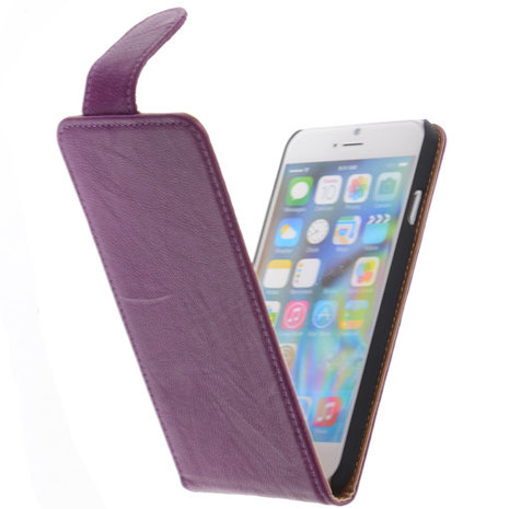 Lila Hoesje voor Apple iPhone 6 Kreukelleer Flip Case/Cover