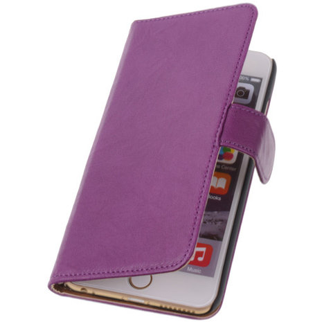 Lila Hoesje voor Apple iPhone 6 Plus Echt Lederen Wallet
