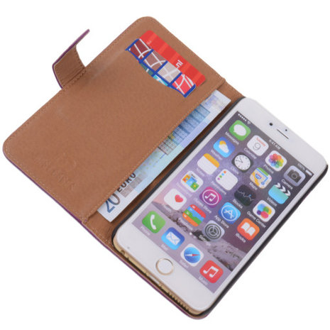 Lila Hoesje voor Apple iPhone 6 Plus Echt Lederen Wallet