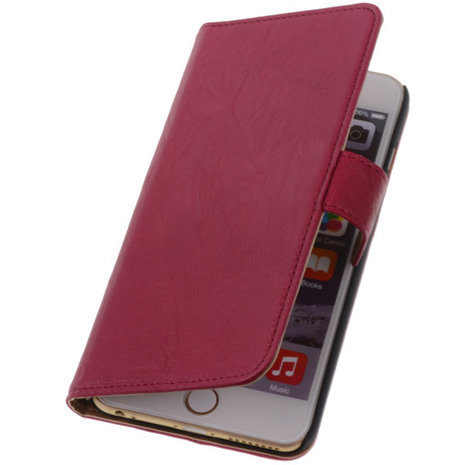 Fuchsia Hoesje voor Apple iPhone 6 Plus Echt Lederen Wallet