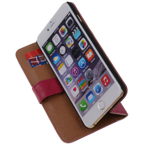 Fuchsia Hoesje voor Apple iPhone 6 Plus Echt Lederen Wallet