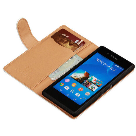 PU Leder Wit Hoesje voor Sony Xperia E3 Book/Wallet Case/Cover