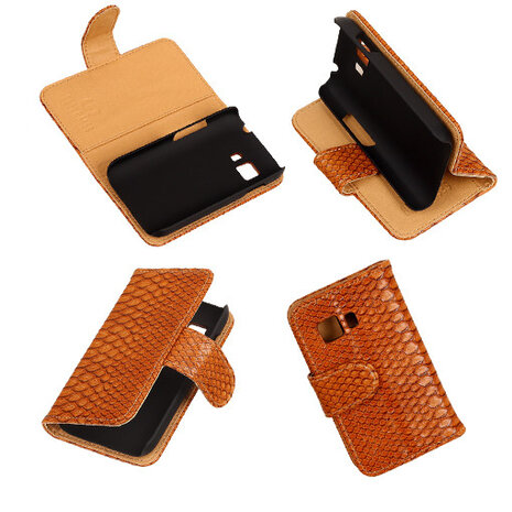 Slang Bruin Samsung Galaxy Young 2 Bookcase Cover Hoesje 
