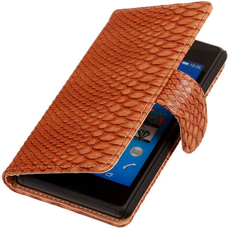 BC "Slang" Bruin Hoesje voor Sony Xperia E3 Bookcase Wallet Cover