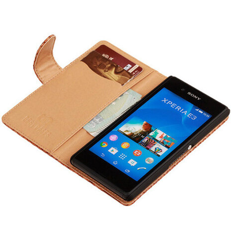 BC "Slang" Bruin Hoesje voor Sony Xperia E3 Bookcase Wallet Cover
