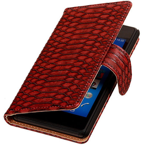 BC "Slang" Rood Hoesje voor Sony Xperia E3 Bookcase Wallet Cover
