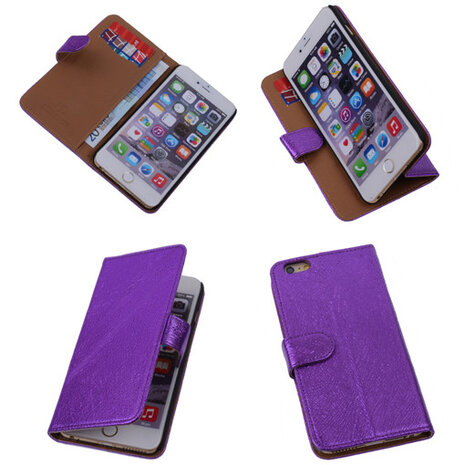 Glamour Purple iPhone 6 Plus Echt Leer Wallet Case 