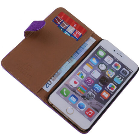 Glamour Purple iPhone 6 Plus Echt Leer Wallet Case