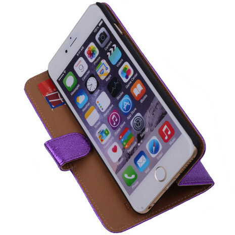 Glamour Purple iPhone 6 Plus Echt Leer Wallet Case