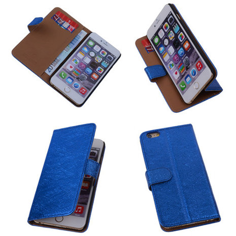 Glamour Blue iPhone 6 Plus Echt Leer Wallet Case 