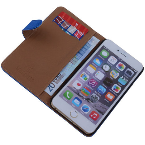 Glamour Blue iPhone 6 Plus Echt Leer Wallet Case