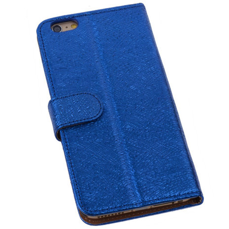 Glamour Blue iPhone 6 Plus Echt Leer Wallet Case