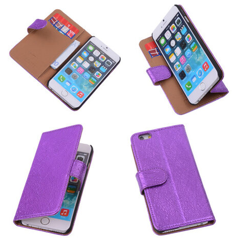 Glamour Purple iPhone 6 Echt Leer Wallet Case 