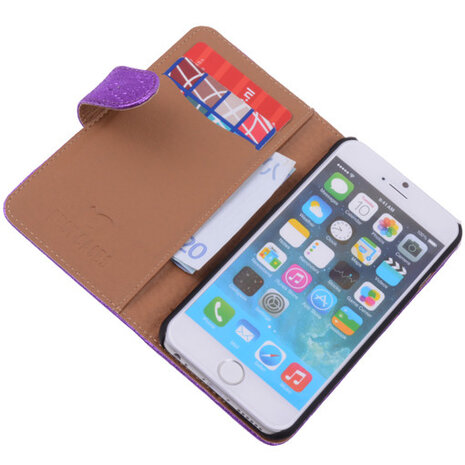 Glamour Purple iPhone 6 Echt Leer Wallet Case