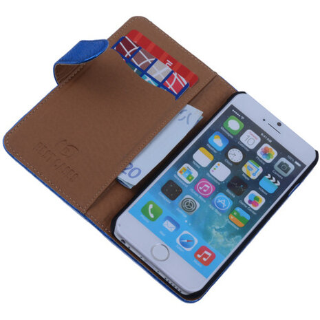 Glamour Blue iPhone 6 Echt Leer Wallet Case