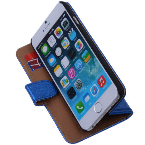 Glamour Blue iPhone 6 Echt Leer Wallet Case