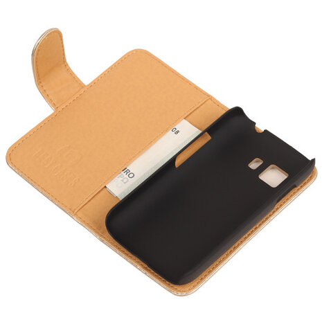 PU Leder Goud Hoesje voor Samsung Galaxy Young 2 Book/Wallet Case/Cover