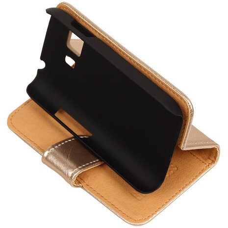 PU Leder Goud Hoesje voor Samsung Galaxy Young 2 Book/Wallet Case/Cover