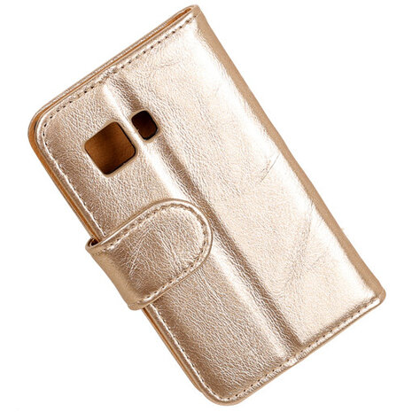 PU Leder Goud Hoesje voor Samsung Galaxy Young 2 Book/Wallet Case/Cover