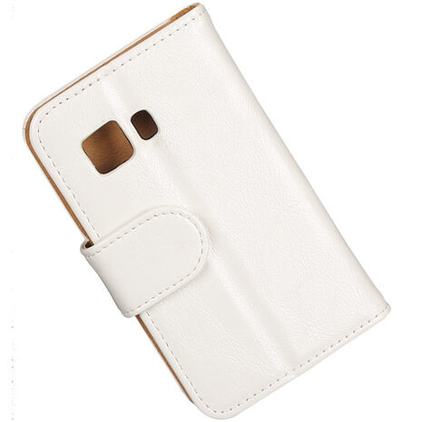 PU Leder Wit Hoesje voor Samsung Galaxy Young 2 Book/Wallet Case/Cover