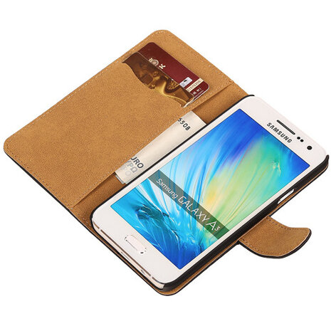 Effen Zwart Hoesje voor Samsung Galaxy A3 2015 Book/Wallet Case/Cover