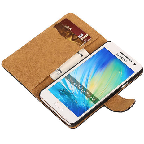 Effen Zwart Hoesje voor Samsung Galaxy A3 2015 Book/Wallet Case/Cover